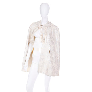 1960s Ivory Jacquard Evening Cape w Silk Tassels Mid Century Fashion