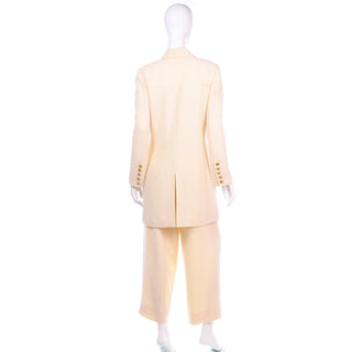 Sonia Rykiel Ivory Wool Longline Blazer High Waisted Trousers Pantsuit Vintage 1990s