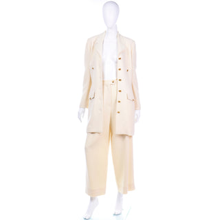 Vintage Sonia Rykiel Ivory Wool Longline Blazer High Waisted Trousers Pantsuit