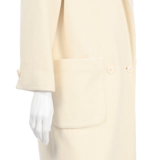 1990s Vintage Cream Cashmere Double Breasted Coat Ivory