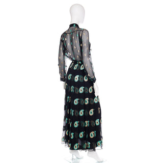 1970s Jean Patou Black Silk 2 piece Dress w/ Metallic Paisley Embroidery
