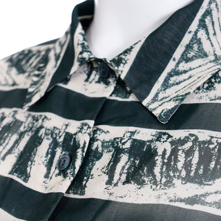 1990s Jean Paul Gaultier Working Men Print Button Down Shirt in Sheer Rayon