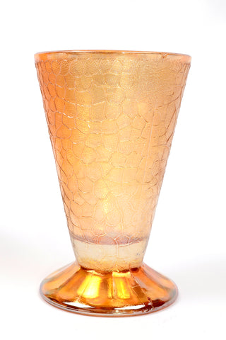 1920s Jeanette Marigold Gold Crackle Carnival Glass Footed Tumblers, Set of 3