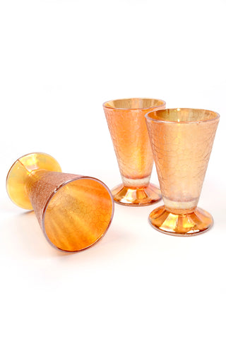 1920s Jeanette Marigold Gold Crackle Carnival Glass Footed Tumblers, Set of 3