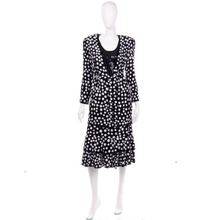 Judith Ann Creations Black & White Polka Dot Sequin Beaded Evening Outfit