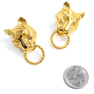 1980s Kenneth J Lane vintage panther lion gold earrings
