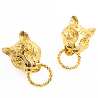Kenneth J Lane vintage panther lion gold earrings statement
