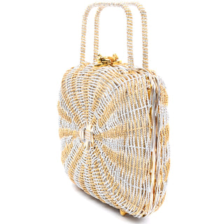 1960s Gold & SIlver Koret Vintage Woven Basket Style Handbag Bag