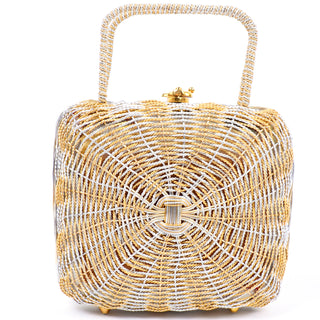 Mid Century Gold & SIlver Koret Vintage Woven Basket Style Handbag