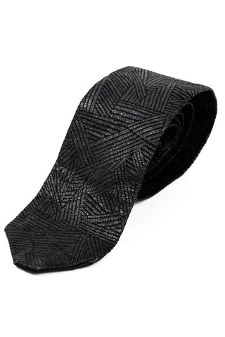1980's Etched Black Leather Men's Tie