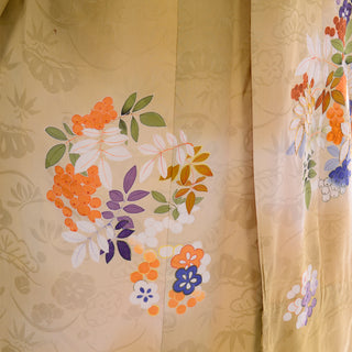 Vintage Marigold Yellow Silk Long Japanese Iro Tomesode Kimono