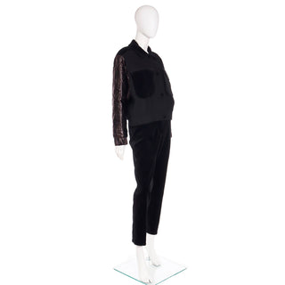 Vintage 1980s Louis Feraud Bomber Jacket w Quilted Sleeves & Pants Set M/L