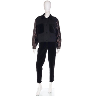 1980s Louis Feraud Bomber Jacket w Quilted Sleeves & Pants Set M/L