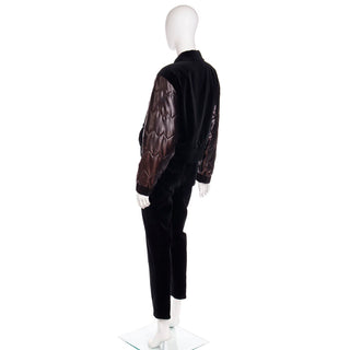 1980s Louis Feraud Bomber Jacket w Quilted Sleeves & Pants 2 pc Set 
