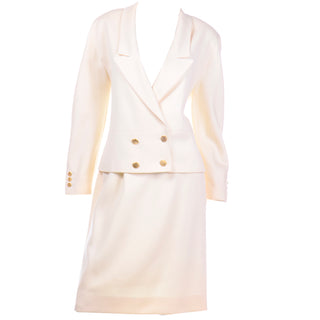 Louis Feraud Vintage Creamy Ivory Skirt and Jacket Suit Wool