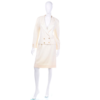 1980s Louis Feraud Vintage Creamy Ivory Skirt and Jacket Suit