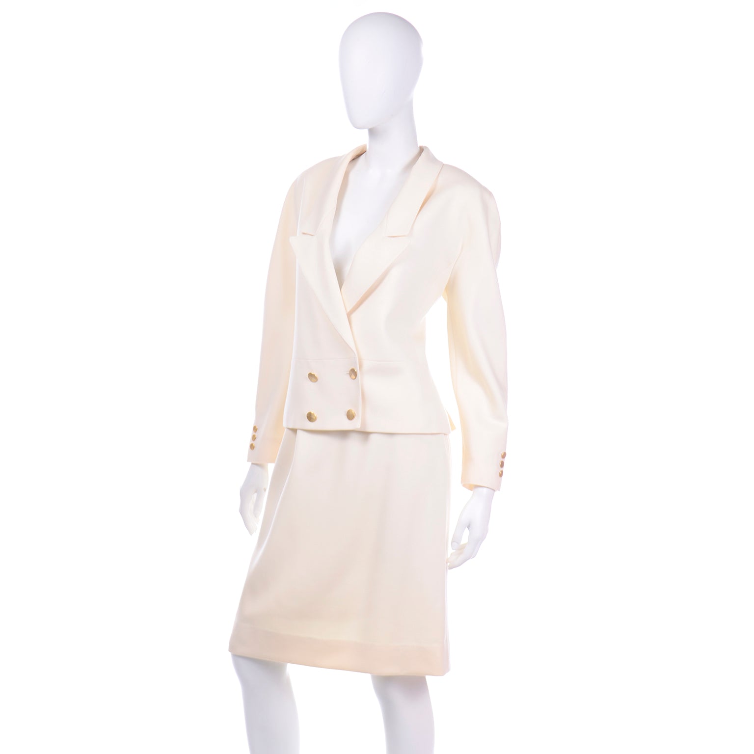 Vintage Louis Feraud Gray Jacket Skirt Suit Size 14