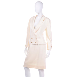 Louis Feraud Vintage Creamy Ivory Skirt and Jacket Suit fully lined