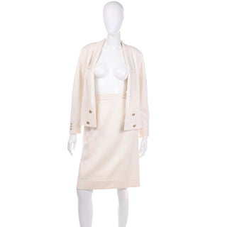 Louis Feraud Vintage Creamy Ivory Skirt and Jacket Suit 1980s Wool 