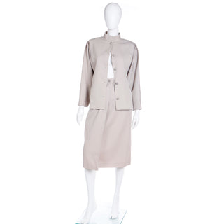 1980s Louis Feraud Vintage Neutral 2 Piece Skirt & Jacket Suit