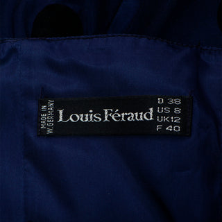 Vintage Louis Feraud Strapless Blue Polka Dot Ruffled 1980s Evening Dress Size 6