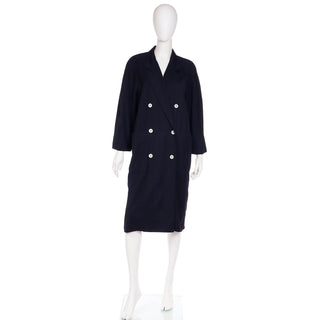 1990s Max Mara Summer Weight Wool Blue Double Breasted Coat 
