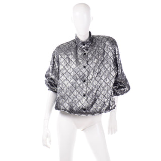 Jeanette for St. Martin Vintage Silver Quilted Bomber Jacket Metallic