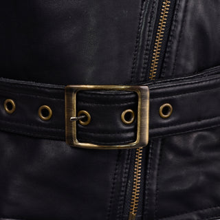 Black Leather Moto Jacket Sleeveless Vest Brass Belt