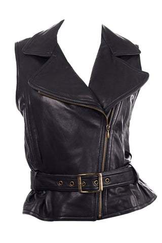 Black Leather Moto Jacket Sleeveless Vest