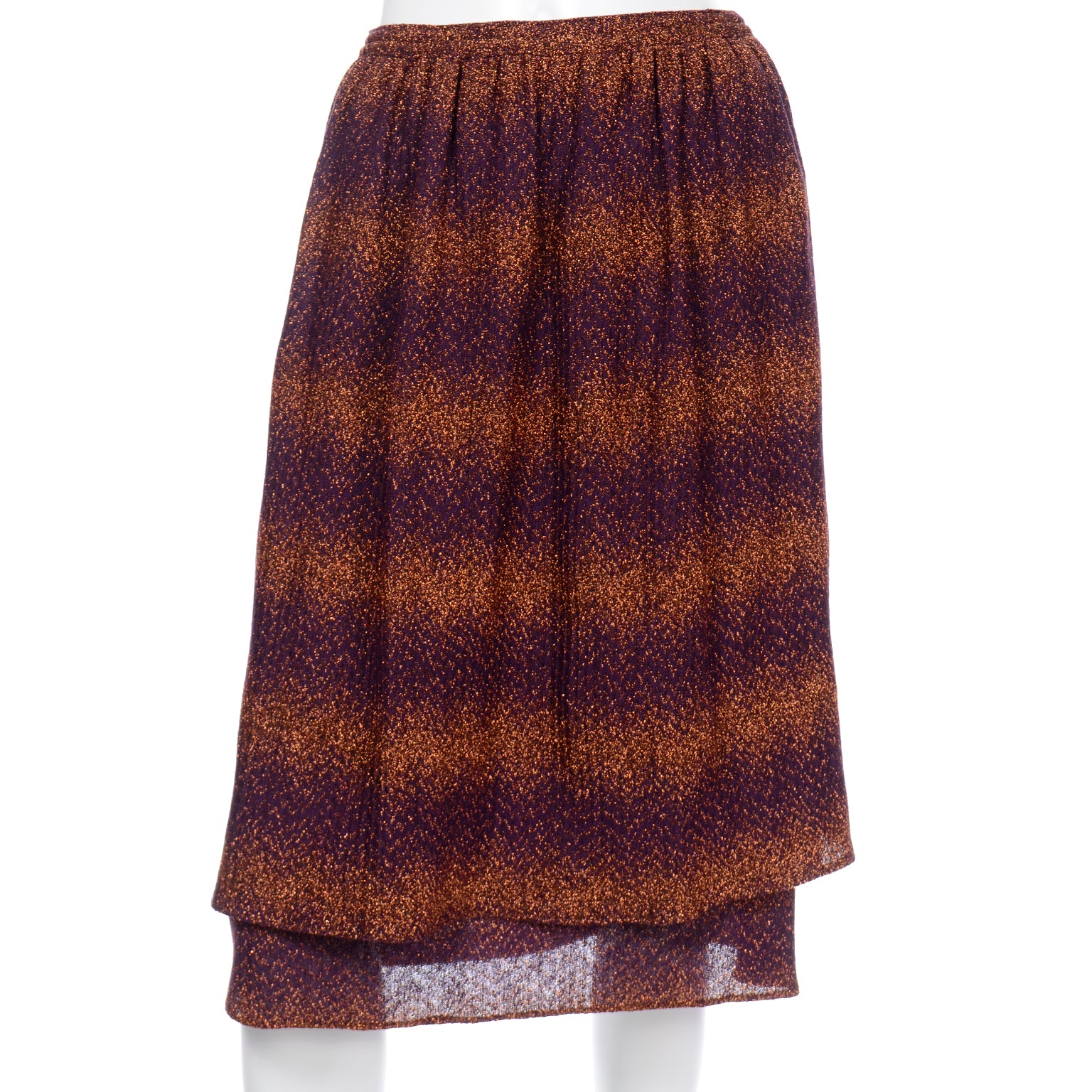 1970s Missoni Purple & Copper Metallic 2Pc Dress Top & Skirt