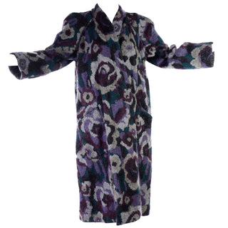 1980s Missoni Vintage Black Puffer Coat Reversible Floral Knit Mohair Blend