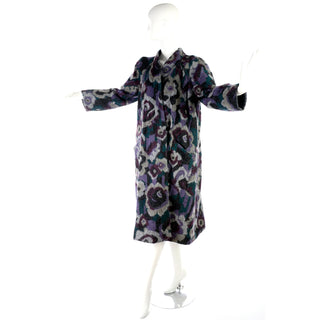 1980s Missoni Vintage Black Puffer Coat Reversible Floral Knit Mohair Blend Medium