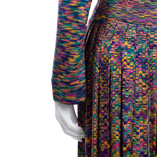 Vintage Missoni Rainbow Multi Colored Striped Maglia Knit Skirt & Top Outfit squiggle lines