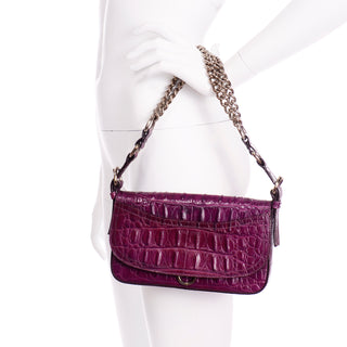 Miu Miu Crocodile Embossed Leather Bag Handbag With Chain Strap
