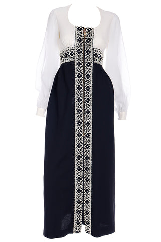 1960s Vintage Black & White Chiffon Beaded Dress With High Slit