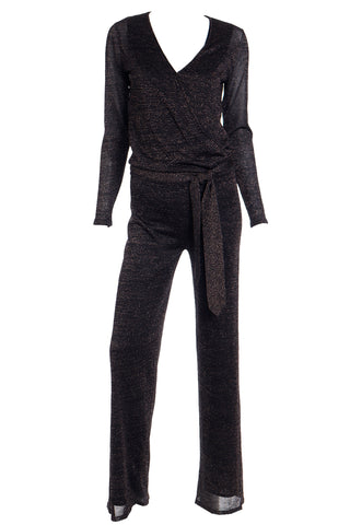Early 2000s Y2K Vintage Black & Gold Lurex Sparkle Jumpsuit