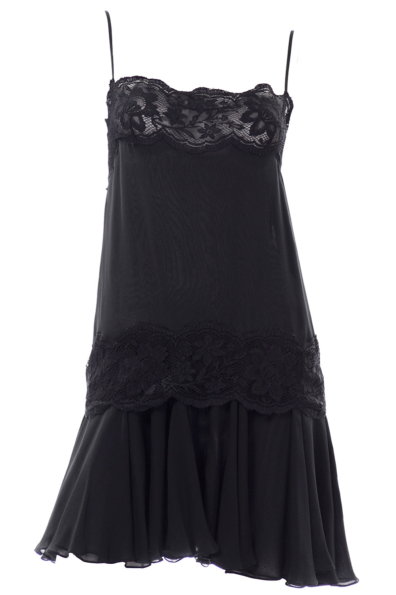 1990s Vintage Valentino Night Black Silk & Lace Evening Slip Dress Modig 1990s Vintage Valentino Night Black Silk & Lace Evening Slip Dress Modig