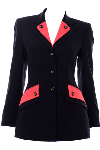 Margaretha Ley for Escada Vintage 1980s Dark Navy & Red Blazer Jacket