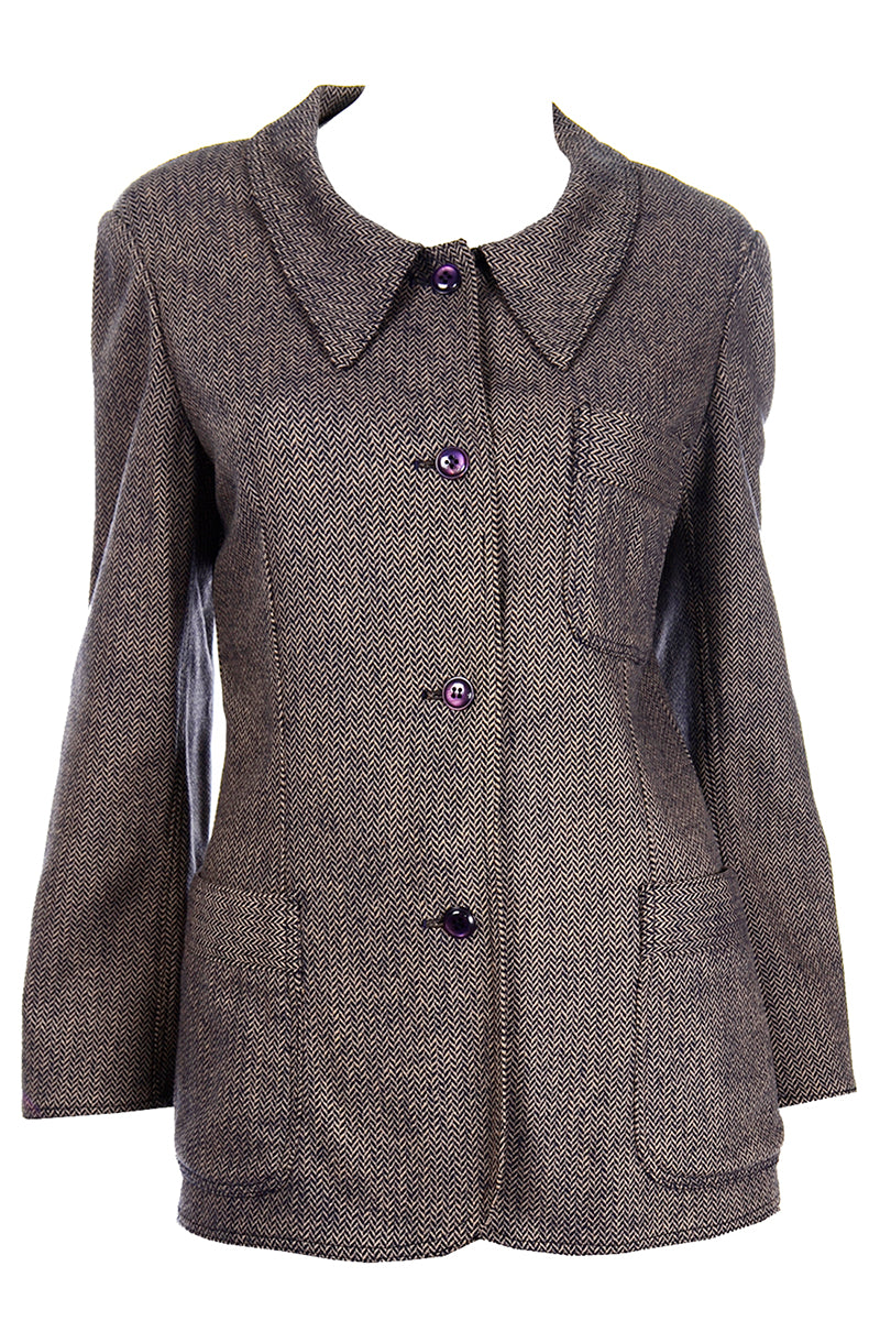 CHANEL Paris Fall 2001 Brown Wool Tweed Women’s Cropped Jacket Skirt Suit