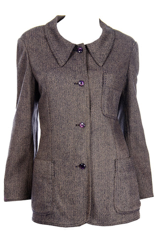 Vintage Geoffrey Beene Brown Chevron Wool Jacket w Skirt
