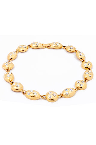 1990s Napier Vintage Gold Toned Collar Necklace With Rhinestones