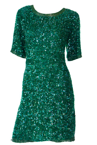 Silk Vintage Green Sequin & Beaded Evening Dress Laarge