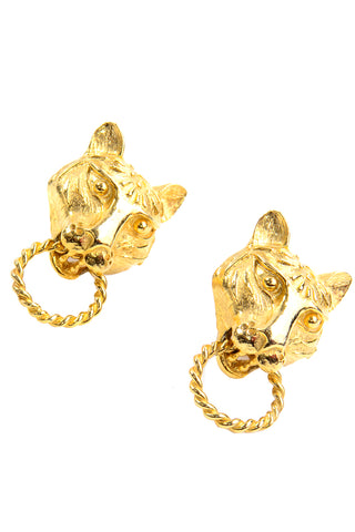 Kenneth J Lane vintage panther lion gold earrings