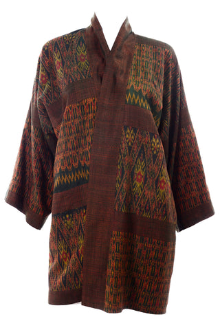 1960s Vintage Olive Green Rust Print Kimono Jacket