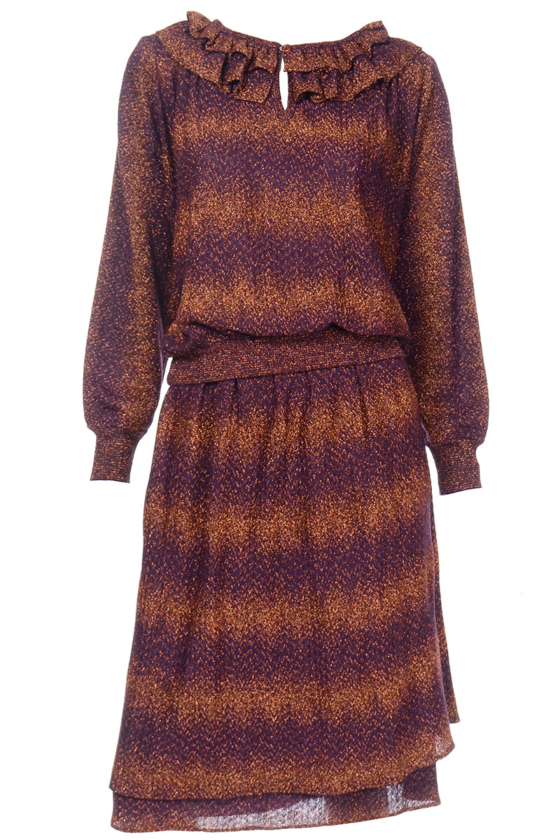 1970s Missoni Purple & Copper Metallic 2Pc Dress Top & Skirt