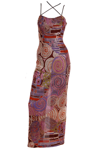 1990s Mosaic Multi Colored Strappy Vintage Evening Dress