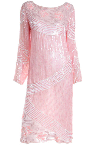 Vintage Pink Beaded Sequin Evening Dress