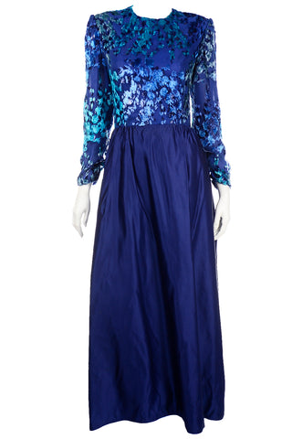 Vintage Richilene Blue Burnout Velvet & Satin Evening Dress