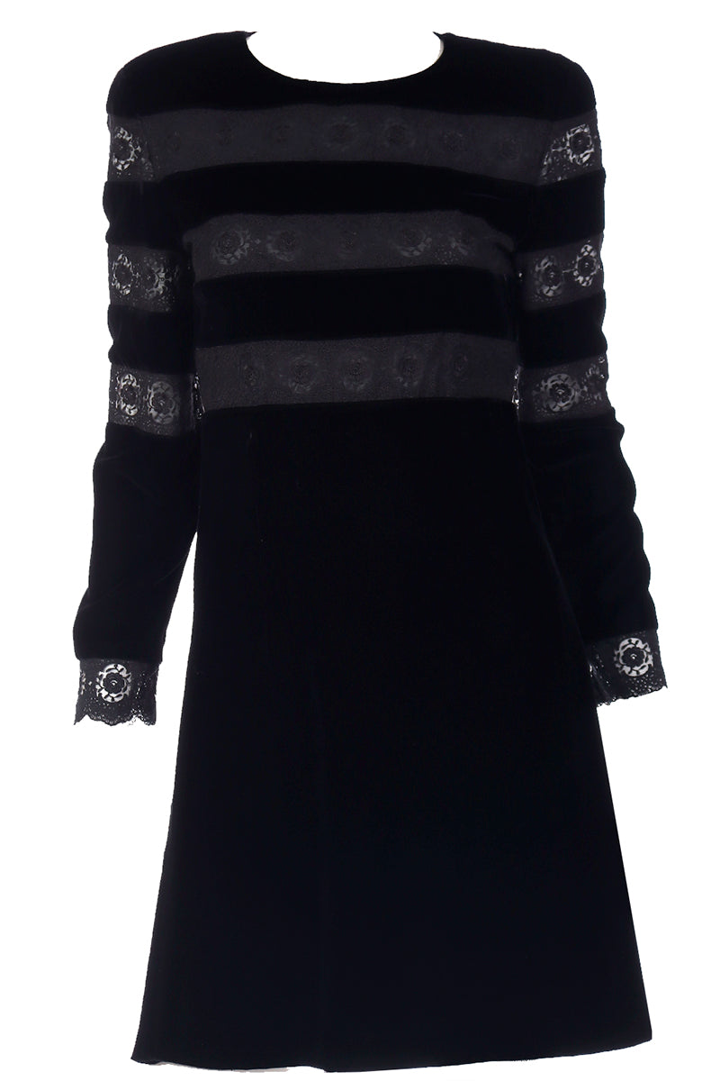1980s Valentino Night Black Velvet & Lace Party Dress Modig 1980s Valentino Night Black Velvet & Lace Party Dress Modig
