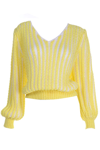Vintage Yellow Knit Spring Summer Sweater Top With Bishop Sleeves